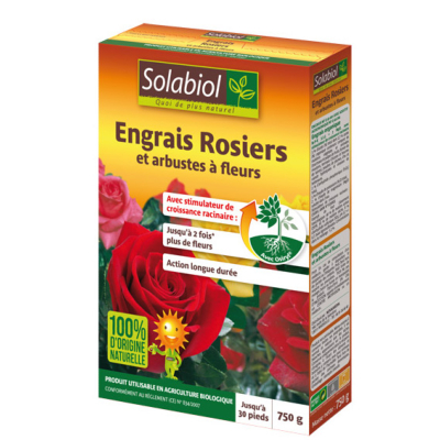 Engrais rosiers et arbustes à fleurs 750 gr. Solabiol